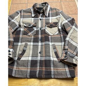 Vintage Sears Mens Store Flannel Jacket Sz 38 Tall Plaid Brown Outerwear‎ Chore